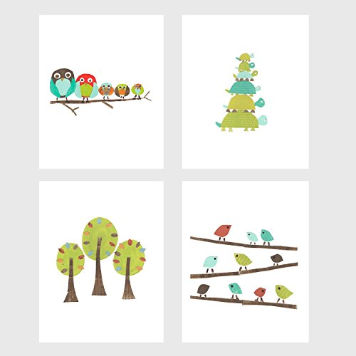 Children's Wall Art Prints, Nature Animal Collection, Set of Four