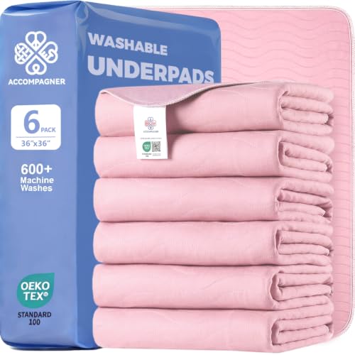 Image of Accompagner Incontinence Bed Pads Washable Waterproof Underpads 36 inchx36 inch 6pc