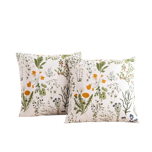 Image of ECOCOTT 2 Pack Pillowcase Euro Size with Green Botanical Floral Leaves Pillow Cases Set, 100% Cotton Queen Pillow Covers Envelope Closure (Euro, 26 inchx26 inch)