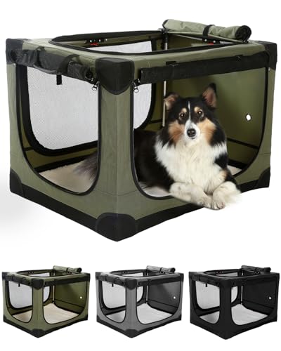 Veraste Faltbare Reise-Hundebox für mittelgroße und große Hunde, 61 cm, tragbare Hundebox, 4 Türen, faltbar, weiche Hundehütte mit robusten Netzfenstern für Reisen im Innen- und Außenbereich, mit