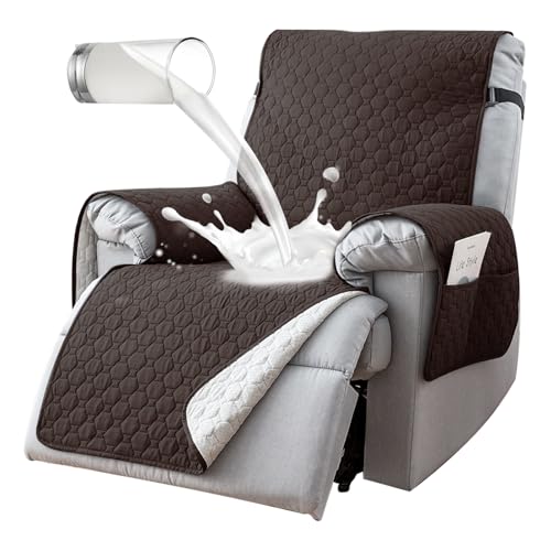 Tovvre 100% Waterproof Recliner Chair Covers that Stay in Place, Non-Slip Recliner Cover with 5 Pockets, Elastic Straps, Washable Reclining Chair Protector for Kids, Pets, Dogs (Chocolate, 28in)