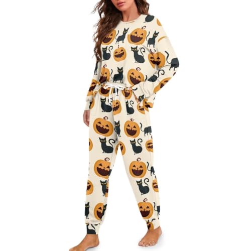 Image of Womens Lounge Set Long Sleeve Soft Pajama Sets | Casual 2 Piece Pj Outfit, Crewneck Sleepwear with Pockets, Adjustable Drawstring, Soft Comfy Fall Pajamas, Plus Size