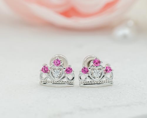 Cherished Moments Girl's Sterling Silver Princess Tiara Earrings with Screw Backs and Sparkling CZ's3