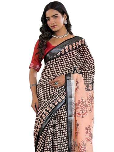 Image of SIRIL Women's Printed Cotton Saree with Unstitched Blouse Piece