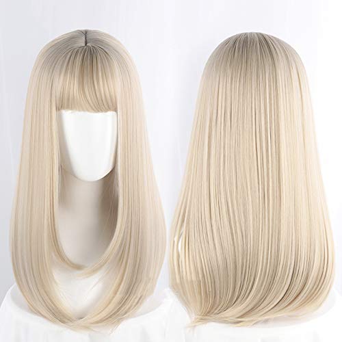 Retouching the Face Long Straight Synthetic Hair Natural Lolita Japanese Cosplay Party Sweet Wigs (Gold)