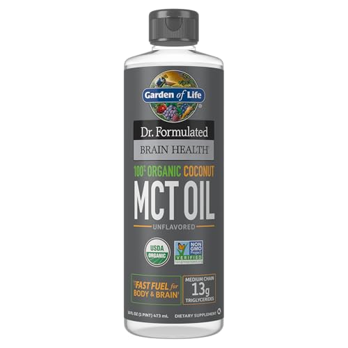 Garden of Life Dr. Formulated Brain Health 100% Organic Coconut MCT Oil 16 fl oz Unflavored, 13g MCTs, Body & Brain Fuel, Certified Non-GMO Vegan & Gluten Free, Hexane-Free