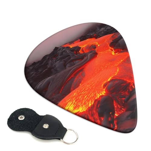 Juego de 6 púas de guitarra de lava roja con soporte para púas de guitarra de piel, bolsa de llavero de...