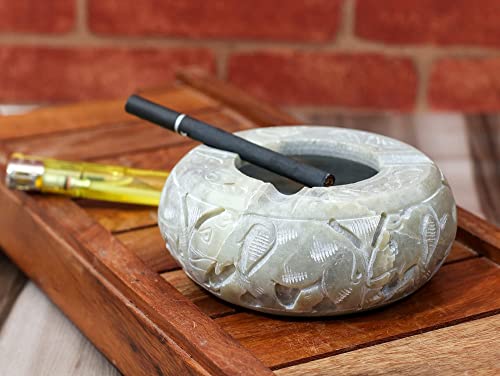 Crocon Handcrafted Soapstone Elephant Ashtray For Outdoor Or Indoor Use Engraved Elephant Pattern Decorative Ash Holder | Gift For Smoker | Ash Container | Ideal Gift -Size - 4 X 4 Inch #TOP1