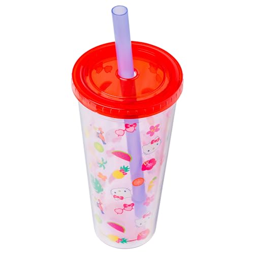 Image of Silver Buffalo Sanrio Hello Kitty Tropical Summer Plastic Boba Tumbler with Lid and Wide Straw, 24 Ounces