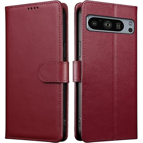 iWEOCO for Google Pixel 8 Pro Case Wallet Flip Genuine Leather with RFID Blocking Cash Credit Card Slots Protection Strong Magnetic Clasp Closure Kickstand Pixel 8 Pro Wallet Case (Red) Cover