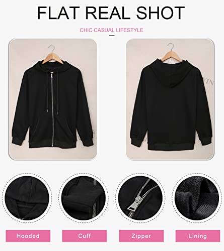 Shewin Womens Casual Lightweight Zip Up Hoodie Jacket Long Sleeve Drawstring Hooded Sweatshirt Fall Fashion Clothes 2022 Zipper Sweatshirts With Pocket,Us 8-10(M),Black #TOP3