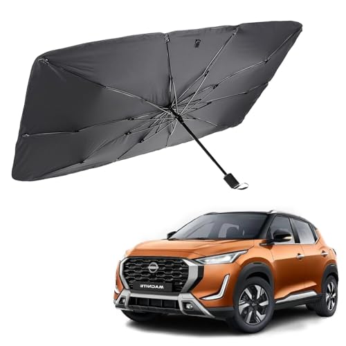 Image of Car Sunshade Windshield Umbrella Sunshade Compatible for Nissan Magnite Car Front Window Sun Protection Foldable Sun Shade Full Cover Windshield for Most Vehicles, Black, 1 Piece