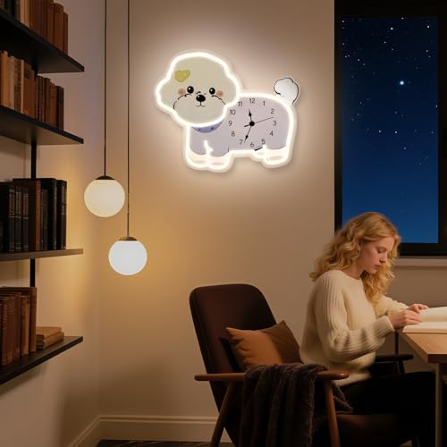 Reloj de Pared Silencioso con Luz LED en Forma de Perro miniatura 6
