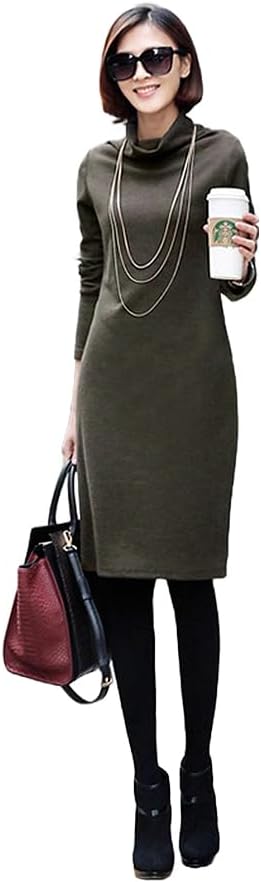 ROSSO ワンピース レディース 40代 秋冬 きれいめ 膝丈ワンピース 無地 ハイネック 長袖 ワンピース 結婚式ドレス 通勤