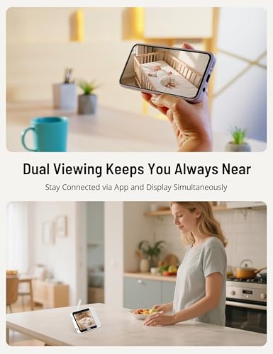 Image of 2K Smart AI Baby Monitor with 2 Cameras, Hybrid Split Screen App View | AI Cry and Roll Over Alerts, Auto Tracking PTZ, RGB Light with Lullabies, Hack-Proof Privacy, 1000ft Range Battery