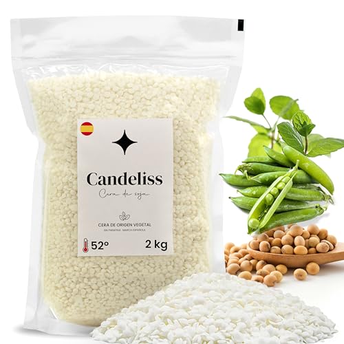 CANDELISS Cera para velas en Vaso 2kg. Cera de soja bajo punto de fusion para hacer velas caseras 2kg Material hacer velas blancas aromaticas color Soy candle wax candle making (2kg)