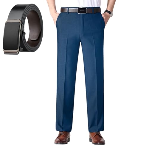 Truecups Mens Pants Oldenease Pants for Men Pleated Ice Silk High-Waist Comfort Dress Business Pant