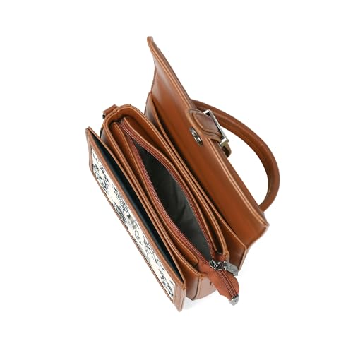 Image of EXOTIC Rosetta Structured Sling Bag for Women | Printed Panel Handbag with Top Handle & Detachable Crossbody Strap | Multi-Compartment Satchel Purse