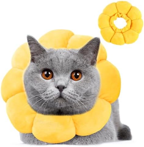 KIRZAX Halskrause Katze Sonnenblume - Weicher Leckschutz Nach Operationen Größe M
