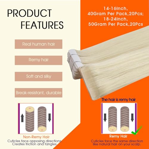 Image of Full Shine Long Injection Tape in Hair Extensions Human Hair Color 60 Blonde Insert Tape Extensions 22Inch Injected 50Gram Machine Remy Seamless Invisible 20Pcs for Party Add Length
