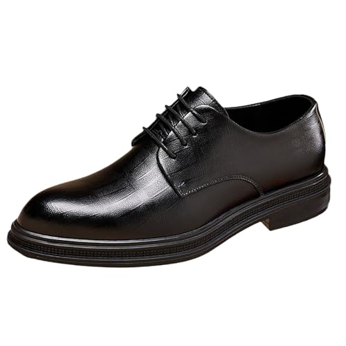 Men's Leather Shoes Lace Up Embossed Polished Toe， Vegan Leather Low Top Non-Slip Rubber Sole Non-Slip Block Heel Classic Shoes