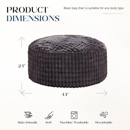 Hobestluk Bean Bag Chairs Beanbag Chair with Filler Adult Bean Bags with Fluffy & Machine Washable Cover, Giant Bean Bag Chairs for Aduts (Dark Grey, 4FT-44\" x 44\" x 24\") - Thumbnail 2
