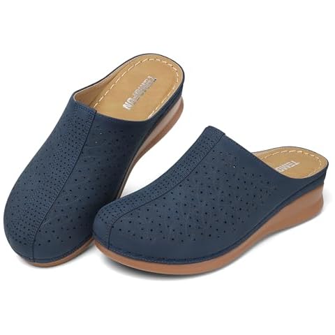 TEMOFON Clogs for Women Mules Slip on: Comfortable Wedge Clogs Dressy Summer Fall Mules Blue Size 8 Closed Toe Platform Sandals Shoes Cover