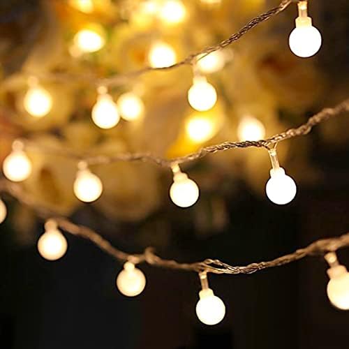 Globe String Lights 43ft 70 Led, Indoor/ Bedroom, 8 Modes Fairy Lights Plug in, Extendable Outdoor Decorative Lights for Christmas Decoration, Patio, Wedding, Warm White, No Remote