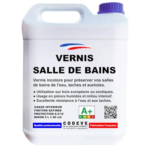 Vernis Salle De Bain - Codeve Bois - 5L - Intérieur - Pour La Protection De Votre Meuble De Salle De Bain Ou De Lavabo.