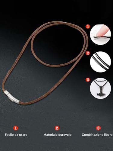 HSWYFCJY Lederkette Herren 3mm Kunstleder Halskette Braun Verfügbar Damen Leder kette mit Verschluss Kautschuk Kette 46cm für DIY Anhänger Schmuck