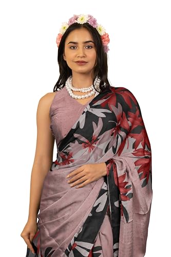 Image of MIRCHI FASHION Women Saree | Chiffon Rhinestone Embellished Floral Printed Office Sari with Blouse