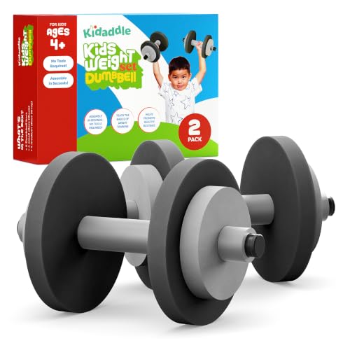 Image of Modern Innovations Kids Weight Set (2 Pack) Toy Dumbbells, Baby Dumbbell Workout Weights, Fun Fitness and Exercise Equipment - Black & Gray