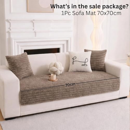 Image of HOMETHREADS 600GSM Thick & Soft Rabbit Fur Plush Sofa Cover-Luxurious Cozy Slipcover, Washable & Pet-Friendly, Anti-Scratch Protector for Sofas (Khaki, 1 Seater | 70x70cm)
