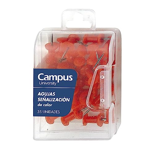 Campus University - Pack de 35 Chinchetas Rojas para Mapas, Pines de Empuje, Chinchetas Corcho, Chinchetas Aguja para el tablero de Anuncios, Marca de Mapa, Corcho, Panel de Anuncios (35 Rojas)
