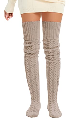 Image of Women's Thigh High Knitted Winter Boot Socks Vintage Extra Long Leg Warmer Over Knee High Stockings