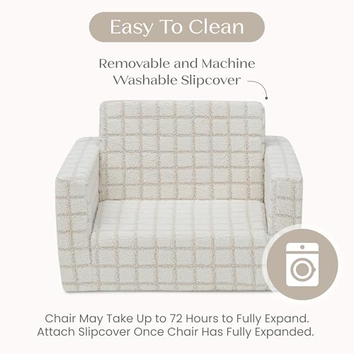 Delta Children Checkered Cozee Flip-Out Kids Chair, Snuggly Sherpa-Like Foam Convertible Armchair for Boys and Girls, Machine Washable Cover, Soft Comfy Toddler Seating for Playroom/Bedroom, Cream - image 7