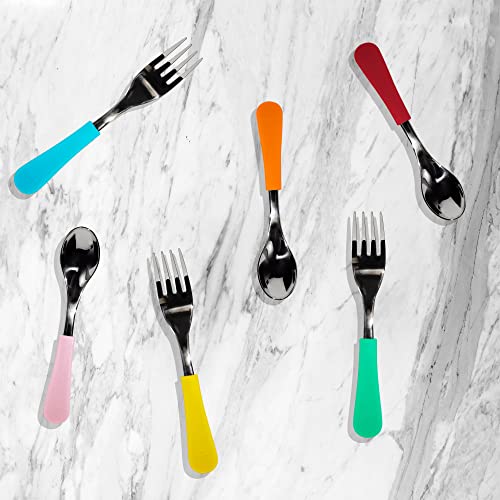 Avanchy Baby Fork Set, Stainless Steel and Silicone Spork Utensils, Toddler Baby Led Weaning Silverware Cutlery Flatware, Kids First Self Feeding 2 Pack, Green Spoon, Fork