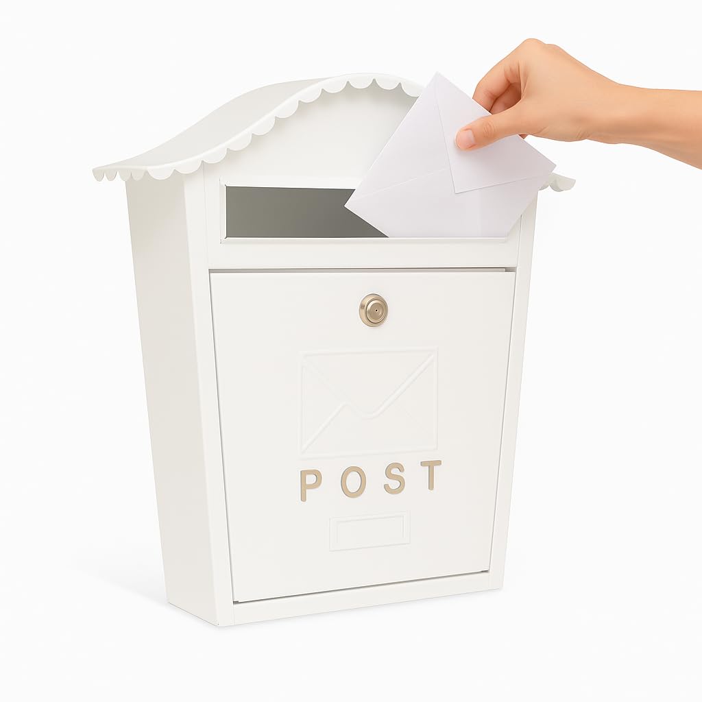  - Wall Mounted Post Box Contemporary Design Large Letterbox Lockable 2 Keys Iron Weatherproof Mailbox