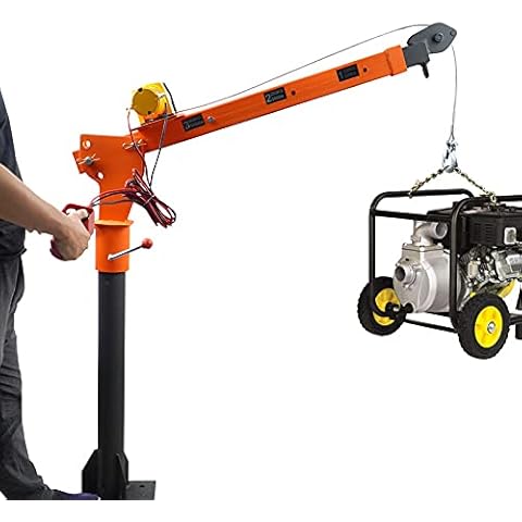 1100lb Folding Truck-Mounted Bed Crane Hoist Lift Pickup Electric Winch 2500 lb 12V, Painted Steel Pickup Truck Jib Cranes 360 Swivel (2500 Davit Crane) Cover