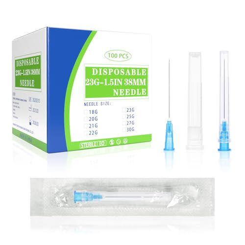 100 Pack 23 Gauge 1.5 Inch Needle, Sterile Luer Lock Needle for Scientific Lab and Industrial Dispensing with Cap, Disposable Individual Package
