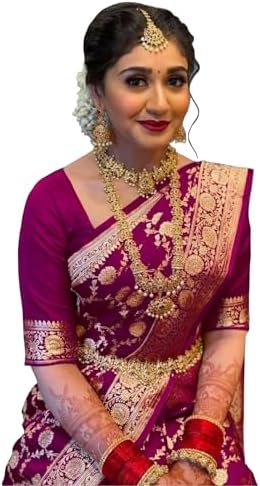 Sugathari Women's Banarasi Saree Pure Kanjivaram Silk Saree Soft new ladies 2023 Design Wear Pattu Sarees Latest Cotton Party Sari collections With Blouse Piece for Wedding sadi (PARI 164 WINE)