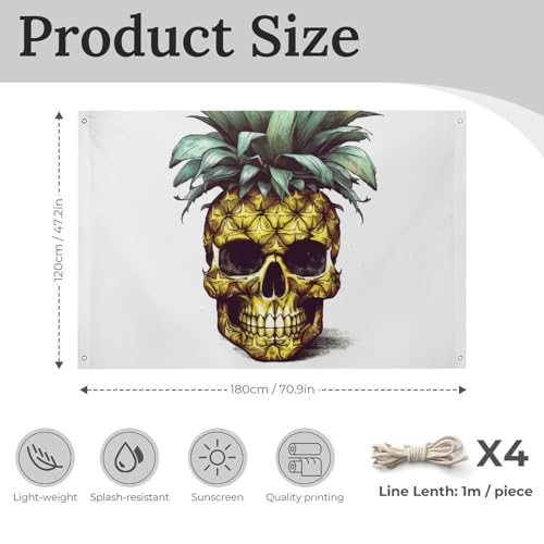 Bannière crâne ananas en polyester durable résistante aux intempéries - 3