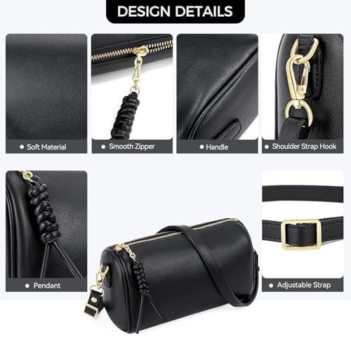 Peacocktion Crossbody Barrel Bag for Women Trendy Designer Vegan Leather Purses with Adjustable Strap4