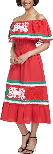 Image of YZXDORWJ Women Embroidered Mexican Peasant Casual Sexy Lace Off-Shoulder Long Dress