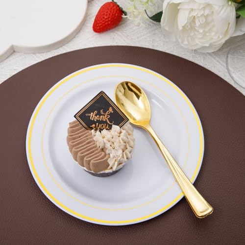 bUCLA 600 Pieces Gold Plastic Spoons Disposable - 6.9inch Heavy Duty Spoons Bulk - Gold Plastic Silverware, Ideal for Wedding,Party&Daily Using