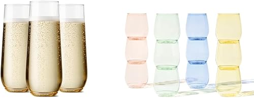 TOSSWARE POP - Juego de 12 copas de vino de 9 onzas flute & POP de 14 onzas, serie de colores, reciclables, irrompibles y transparentes