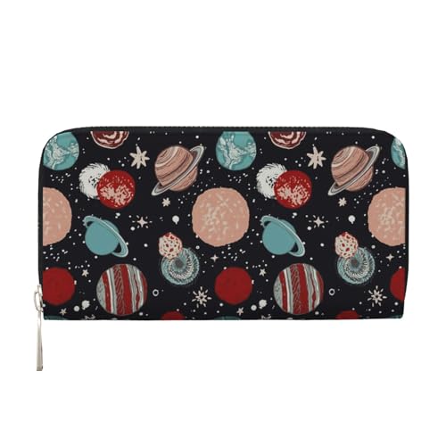 Leather Hand Wallet for Mothers Day Women Card Holder Large Capacity Credit Wallet with Zippering Planet