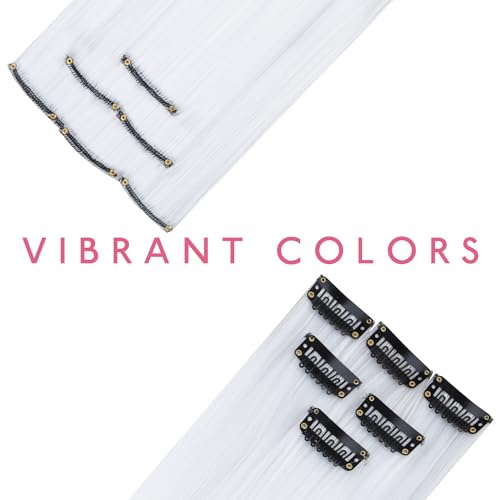 Image of WENNALIFE 12 PCS White Hair Extensions Clip in, Colored Clip in Hair Extensions for Kids Highlights Rainbow Hair Clips for Girls Synthetic Straight Pop-up Style Colorful Festival Girl Hair Accessories