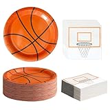 Winoo Design 48PCS Basketball Plates and Napkins Party Supplies - 24 PK - 9 Inch Basketball Paper Plates 6.5 Inch Basketball Paper Napkins Basketball Birthday Party Decorations Decor