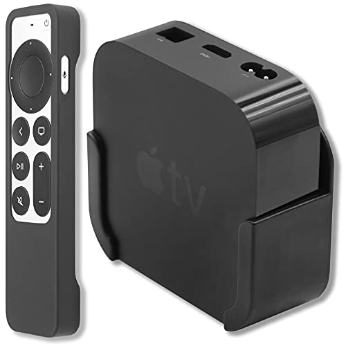 Pinowu ウォールマウント Apple TV 4K/HD 対応、リストストラップ付き TV マウント、Siri リモート保護ケース (第 2 世代) (ブラック)